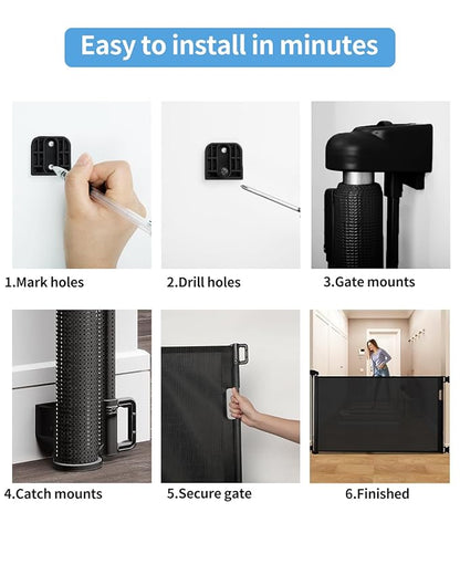 Veraste Retractable Baby Gate for Doorways and Stairs, Mesh Safety Gate for Pet, Indoor & Outdoor Use, One-Hand Operation, Easy Installation, 33.6" Tall, Expands to 71" Wide（Black,33.6"x71"）