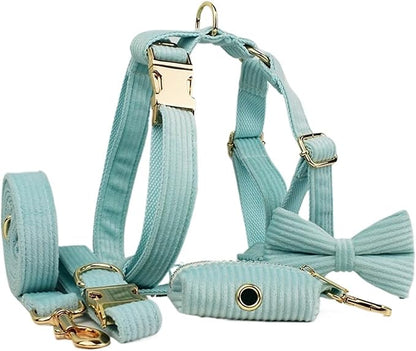 Dog Leash, 5Pcs Corduroy Dog Harness Collar Leash Set with Poop Bags,Hands Free(5PCS set19,Small)