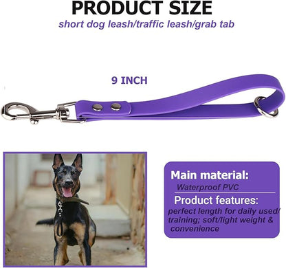 Short Dog Leash - 9 Inch Dogs Lead Grab Tab Heavy Duty Waterproof PVC Dog Training Traffic Leashes for Safety Control Behavior Correction Hiking Backup & All Breeds(Violet, 9'')