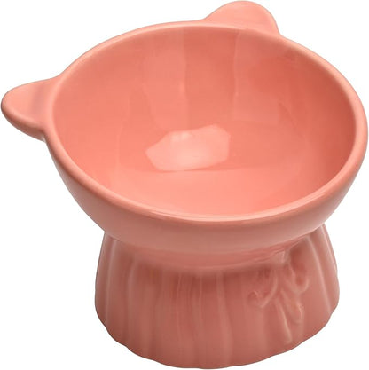 Elevated Cat Food Bowl,8 Oz Ceramic Raised and Tilted Water Bowl,Anti Vomiting and Protect Pets Spines Dishes for Fat Faced Cat, Indoor Cats,Kitten,Small Dog (Pink)
