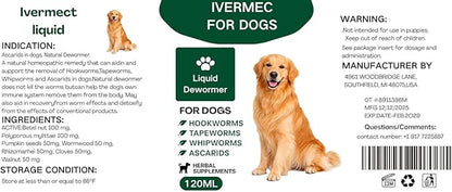 lvermect Dewormer Liquid for Dogs, Broad Spectrum for All Wormer, Pin Worms, Hookworms, Lung Worms, Round Worms