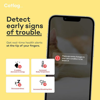 Health Tracker for Cats - Smart Cat Collar with Safety Breakaway Buckle for Indoor Cats, Wellness Alerts, Real-time Monitoring (White×Yellow,S)