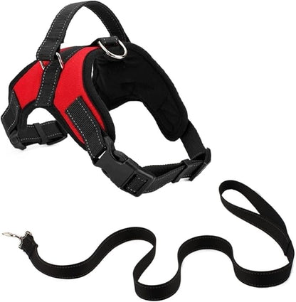 Oxford Cloth Dog Harness Leash Set for Large Medium Small Dogs Adjustable Reflective Harness for Dog(Black,-L)