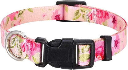 Mihqy Dog Collar with Bohemia Floral Tribal Geometric Patterns - Soft Ethnic Style Collar Adjustable for Small Medium Large Dogs（Pink Rose,L）