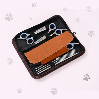 Dog Grooming Scissors Kit with Rounded Blunt Tips, Straight, Curved & Thinning Shears, Tools for Goldendoodles, Poodles & Doodles, Professional Grade Stainless Steel, 4 Pc Set [We Love Doodles]