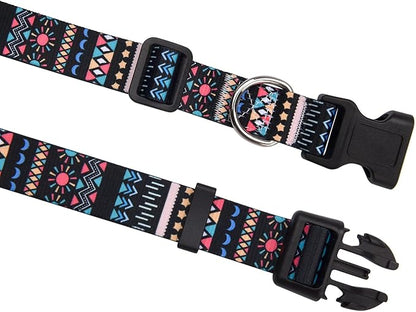 Mihqy Dog Collar with Bohemia Floral Tribal Geometric Patterns - Soft Ethnic Style Collar Adjustable for Small Medium Large Dogs(Black Bohemia,M)