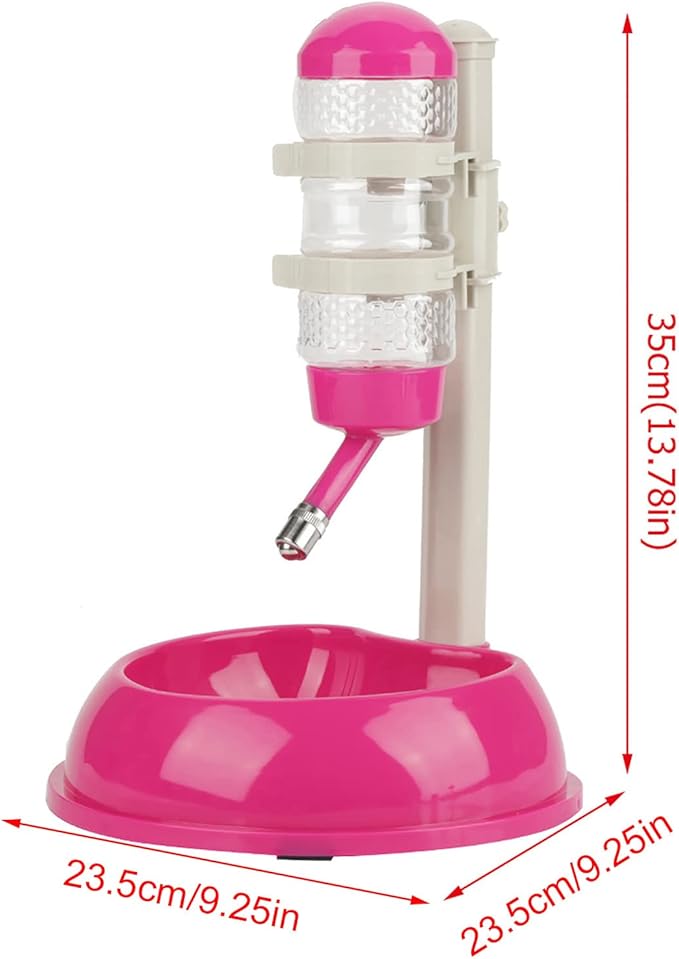Adjustable Dog Bowl Feeder, Food Grade Plastic Pet Drinking Water Bottle and Food Dish Set with Adjustable Height, for Small Medium Large Dogs (Rose Red)