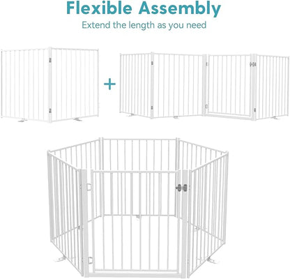 No Pawblems Free Standing Dog Gate, 36'' Tall Foldable Dog Fence for Indoor & Outdoor, Up to 52 Inch Extra Wide Puppy Gate for Stairs, Hallways, Doorways, Deck, Yard (White, 2 Panels)