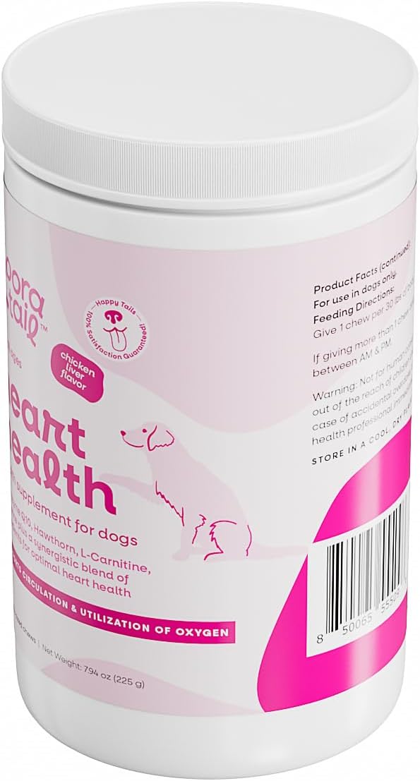 Heart Support Supplement for Dogs - L-Taurine, L-Carnitine, EPA and DHA, Coenzyme Q10 - Aids Circulatory Strength, Cardiovascular Support, Heart Muscle Function