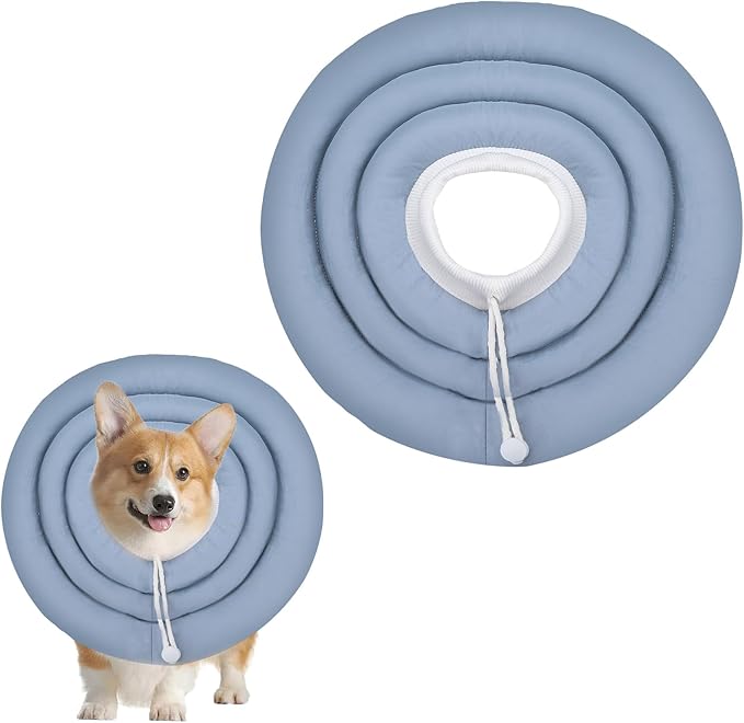 Waterproof Escape-Proof Soft Dog Cones, Adjustable Small Dog Donut Collar with Elastic Neckband, Elizabethan Collar for Dogs, Neck Pillow for Dogs and Cats (Blue-Gray, XL)