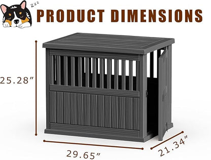 30 INCH Small Dog Crate Furniture Lockable Dog Kennel Indoor Dog Cage Heavy Duty Decorative Plastic Pet Cage End Table for Small/Medium Dogs, Black