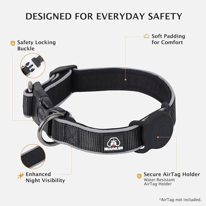 IEUUMLER No Pull Dog Harness, Reflective Front Clip Vest with Leash,Safety Belt and Backup Safety Strap, Adjustable Easy Control Handle,Air Tag Dog Collar for Small Medium Large Dogs EU021 (Black, L)