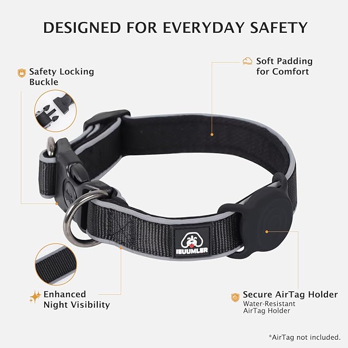IEUUMLER No Pull Dog Harness, Reflective Front Clip Vest with Leash,Safety Belt and Backup Safety Strap, Adjustable Easy Control Handle,Air Tag Dog Collar for Small Medium Large Dogs EU021 (Black, XL)