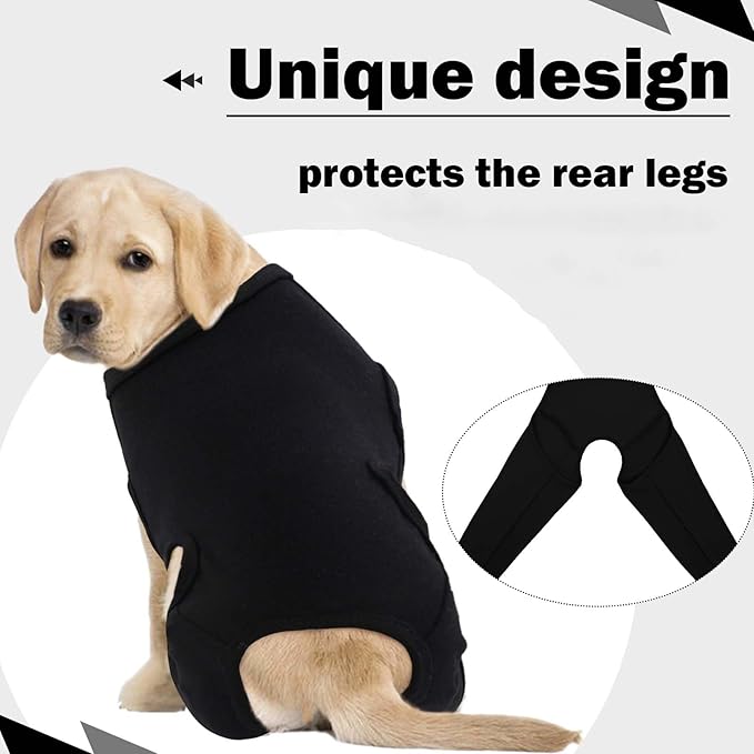 ROZKITCH Dog Sleeve to Prevent Licking for Rear Right Left Leg, Adjustable Pet Leg Sleeve Anti Licking Wound Elbow Protector for Sprain ACL CCL Arthritis Joint Care Black XS