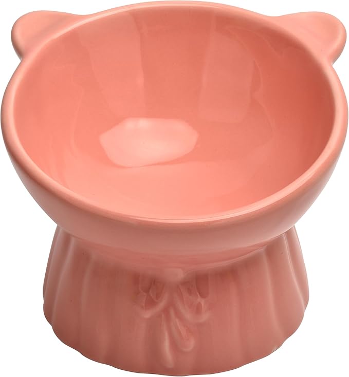 Elevated Cat Food Bowl,8 Oz Ceramic Raised and Tilted Water Bowl,Anti Vomiting and Protect Pets Spines Dishes for Fat Faced Cat, Indoor Cats,Kitten,Small Dog (White)