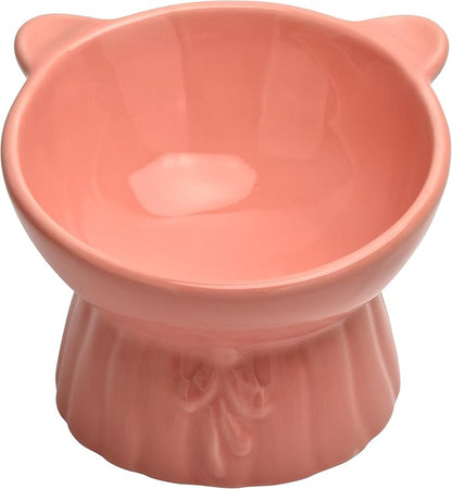 Elevated Cat Food Bowl,8 Oz Ceramic Raised and Tilted Water Bowl,Anti Vomiting and Protect Pets Spines Dishes for Fat Faced Cat, Indoor Cats,Kitten,Small Dog (White)