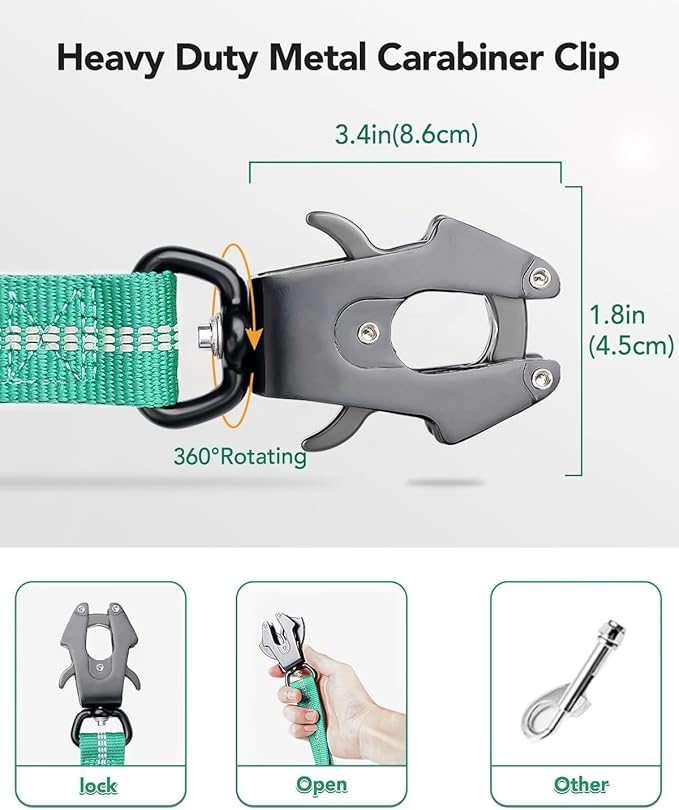 Joytale Tactical Dog Leash Heavy Duty, 4-6FT Shock Absorbing Bungee Lead with 2 Padded Handle, Metal Carabiner Clip, Car Seatbelt, Strong No Pull Leash for Medium Large X-Large Dogs, Teal