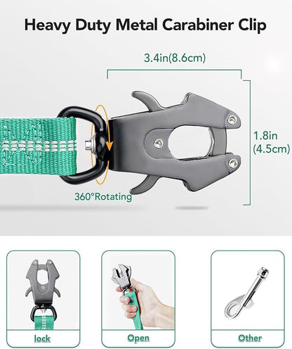 Joytale Tactical Dog Leash Heavy Duty, 4-6FT Shock Absorbing Bungee Lead with 2 Padded Handle, Metal Carabiner Clip, Car Seatbelt, Strong No Pull Leash for Medium Large X-Large Dogs, Teal