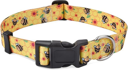 Mihqy Dog Collar with Bohemia Floral Tribal Geometric Patterns - Soft Ethnic Style Collar Adjustable for Small Medium Large Dogs(Bee,L)