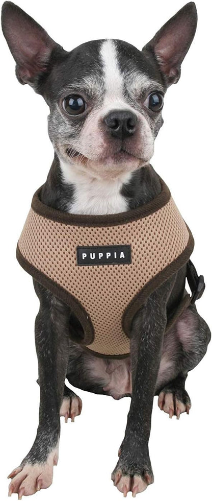 Puppia Soft Dog Harness No Choke Over-The-Head Triple Layered Breathable Mesh Adjustable Chest Belt and Quick-Release Buckle, Beige, X-Large