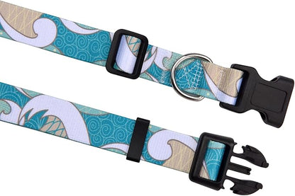 Mihqy Dog Collar with Bohemia Floral Tribal Geometric Patterns - Soft Ethnic Style Collar Adjustable for Small Medium Large Dogs(Sea Wave,S)