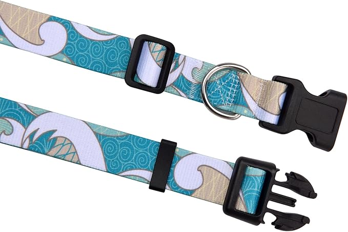 Mihqy Dog Collar with Bohemia Floral Tribal Geometric Patterns - Soft Ethnic Style Collar Adjustable for Small Medium Large Dogs(Sea Wave,L)