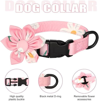 Beirui Cute Girl Dog Collars, Harnesses & Leashes Set - Adjustable Dog Collar and Leash Set with Flower - Soft Mesh Dog Vest Harness for Puppies Small & Extra Small Dogs Cats (Pink-1,XXS)