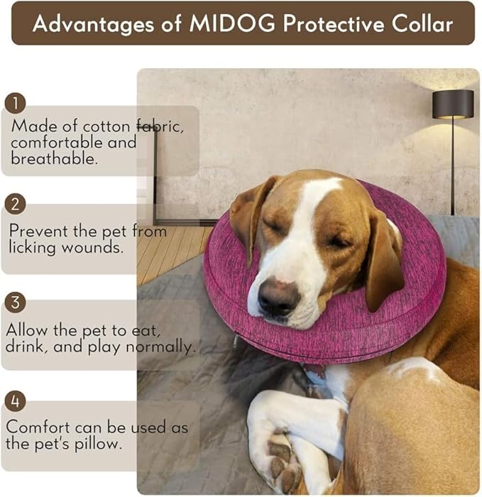 MIDOG Dog Cone - Inflatable Soft Donut Collar Alternative for Dogs After Surgery, Protective Recovery Collar Prevents Licking, Comfortable E-Collar Alternative for Small Medium Large Dogs (Rose, S)