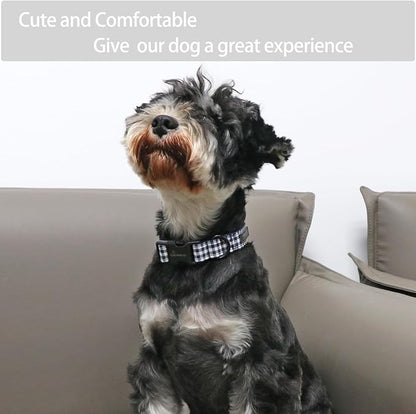 ARING PET Dog Collar, Cute Adjustable Comfortable Cotton Navy White Plaid Pet Collars for Small Medium Large Male Female Boy Girl Dogs-Large