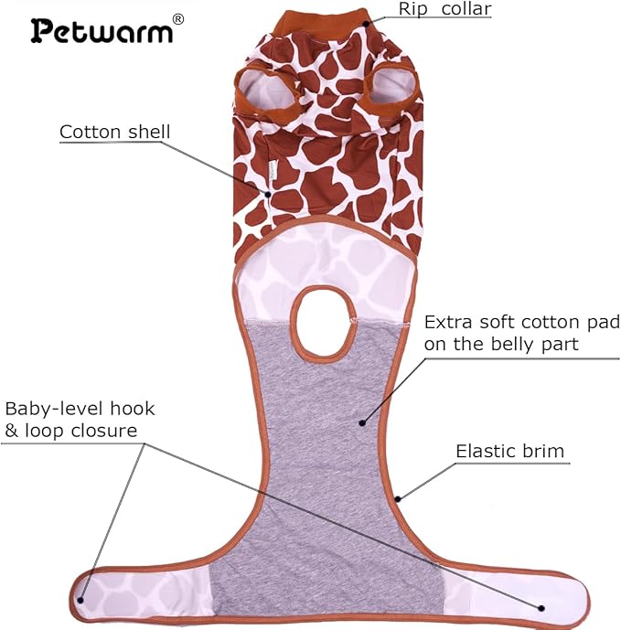 PetWarm Post-Surgery Dog Bodysuit, Dog Shirts for Medium Dogs, Recovery Suit for Male and Female Dogs, Alternative to Cone, Covers Sensitive Body Zones, Leopard Pattern, Brown, M