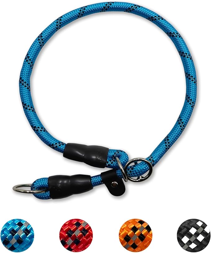 Reflective Slip Collar, Dog Choker, Nylon Training Collar With Slidable Stopper No Pull Martingale for Small Medium Large Dogs, Blue, S