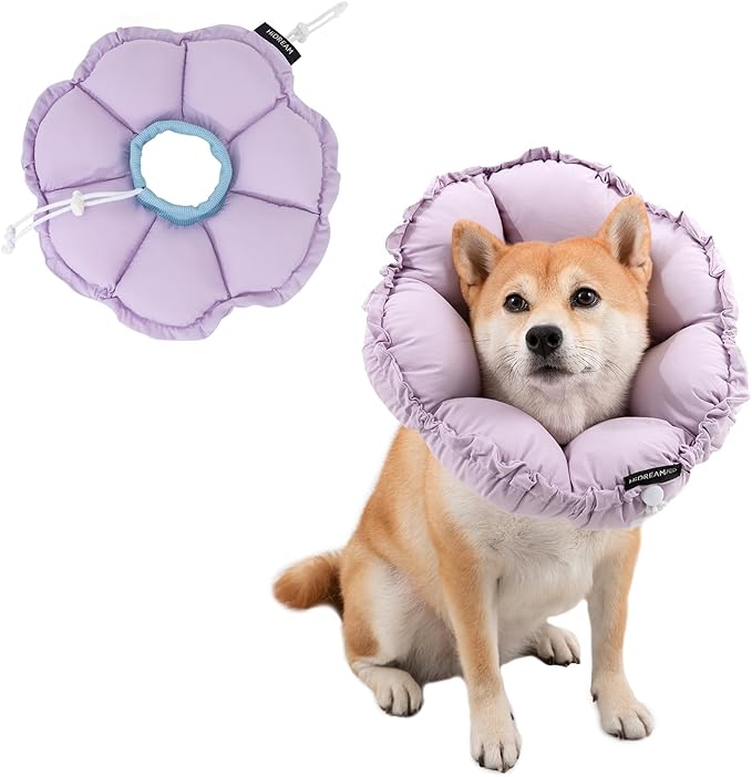 H HIDREAM Soft Dog Cones for Medium Dogs,Cute Adjustable Cone for Dogs to Stop Licking,Dog Recovery Collars & Cones that can Protect Head and Foot Wounds，Purple Flower All-Season Style