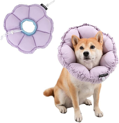 H HIDREAM Soft Dog Cones for Medium Dogs,Cute Adjustable Cone for Dogs to Stop Licking,Dog Recovery Collars & Cones that can Protect Head and Foot Wounds，Purple Flower All-Season Style