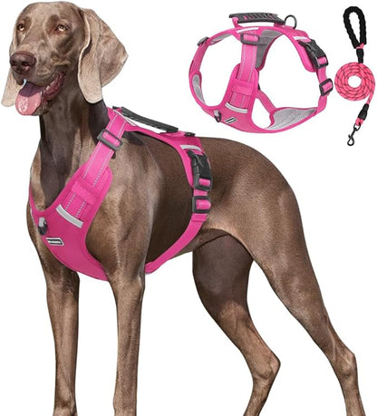 Dog Harness No Pull Adjustable Reflective,for Medium and Large Small Dog with Leash 59.06in (Fuscia, XL)