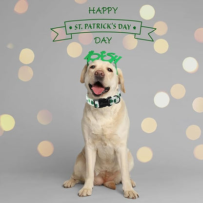 ARING PET St Patrick's Day Dog Collar, Cute White Clovers Pet Collars with Quick Release Buckle for Puppy Small Medium Large Boy Girl Dogs-M