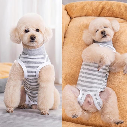 Dog Surgery Recovery Suit,Female Male Puppy Shirt,Dog Spay Neuter Onesie,E-Collar Cone Alternative,Abdominal Wound Protector,Prevent Licking Wound(Gray White Stripe-m)