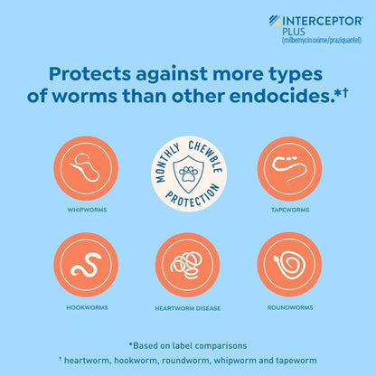 Interceptor Plus Prevention for Heartworm + 4 Other Worms for Dogs 25.1-50 lbs. | 12 Chews, 12-Month Supply