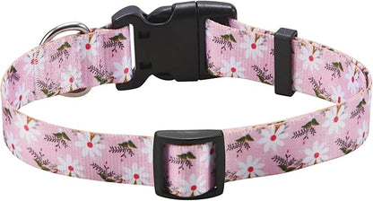 Mihqy Dog Collar with Bohemia Floral Tribal Geometric Patterns - Soft Ethnic Style Collar Adjustable for Small Medium Large Dogs (Pink White Flower,XS)