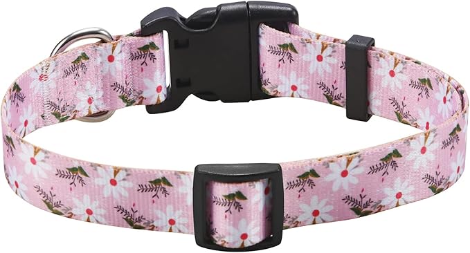 Mihqy Dog Collar with Bohemia Floral Tribal Geometric Patterns - Soft Ethnic Style Collar Adjustable for Small Medium Large Dogs (Pink White Flower,S)