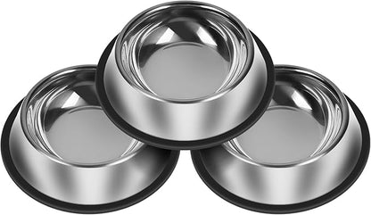 3Pcs Stainless Steel Dog Bowls Non-Slip Dog Food Bowl 36 Oz Dog Food and Water Bowl Set Dishwasher-Safe Puppy Bowls Rust Resistant Metal Pet Bowls Suitable for Small/Medium/Large Sized Pet
