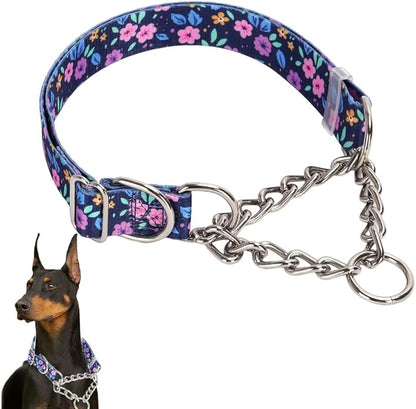 Dog no Pull Collar，Stainless Steel Chain Martingale Collar for Dogs, No Pull Slip Cinch Choker Choke Heavy Duty Dog Collars