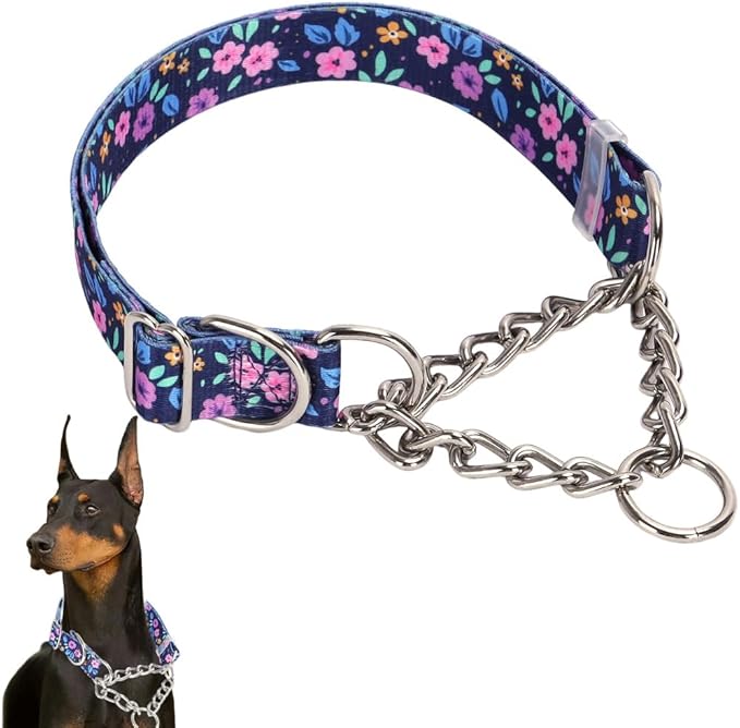 Dog Choke Chain，Stainless Steel Chain Martingale Collar for Dogs, No Pull Slip Cinch Choker Choke Heavy Duty Dog Collar