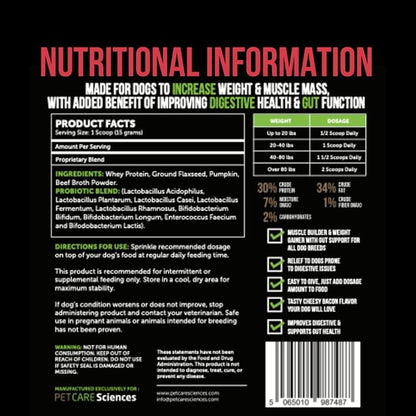 Dog Weight Gainer with Probiotic Gut Support - Weight Gain Supplements for Dogs - Canine and Dog Muscle Builder - 90 Servings - Made in The USA