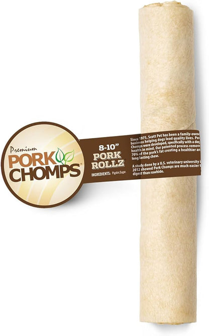 Pork Chomps Baked Pork Skin Dog Chew, 8 Inch Roll, 1 Count - Long-Lasting Treats for Dogs - High Protein, Rawhide-Free, Low Fat, Healthy & Delicious Chews