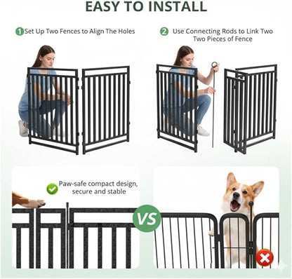 Dog Fence Outdoor Indoor, 47 Inches Height 32 Panels(4gates & 28panels) Dog Playpen for Large/Medium/Small Dogs Metal Dog Pen for Yard Camping and RV [Black-Silver]