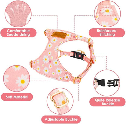 Lukovee Puppy Harness and Leash Set, No Pull Lightweight Soft Suede Adjustable Pet Harness Vest with Snap Buckle for Puppy Small and Medium Size Dog (Pink-XS)