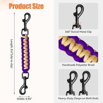 Dog Collar Safety Clip, Collar Companion, Handmade Backup Safety Strap, Double-Ended Clip Leash Connector, Suitable for Dog Harnesses, Prong, Pinch Collars (Purple,Gold, 1 Pack)