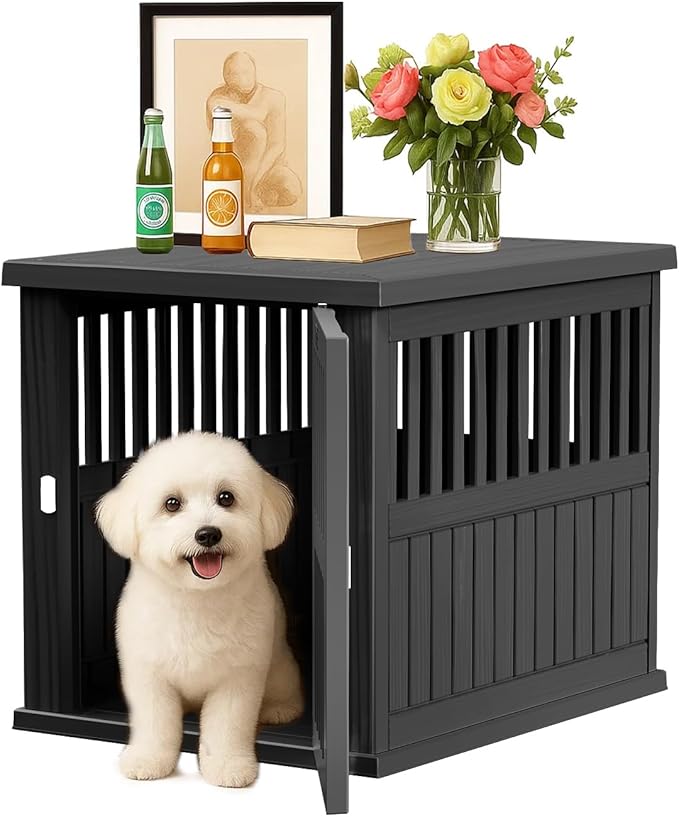 30 INCH Small Dog Crate Furniture Lockable Dog Kennel Indoor Dog Cage Plastic Pet Cage End Table for Small/Medium Dogs, Black