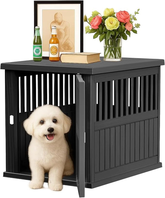 30 INCH Small Dog Crate Furniture Lockable Dog Kennel Indoor Dog Cage Plastic Pet Cage End Table for Small/Medium Dogs, Black