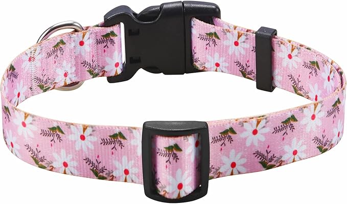 Mihqy Dog Collar with Bohemia Floral Tribal Geometric Patterns - Soft Ethnic Style Collar Adjustable for Small Medium Large Dogs (Pink White Flower,M)